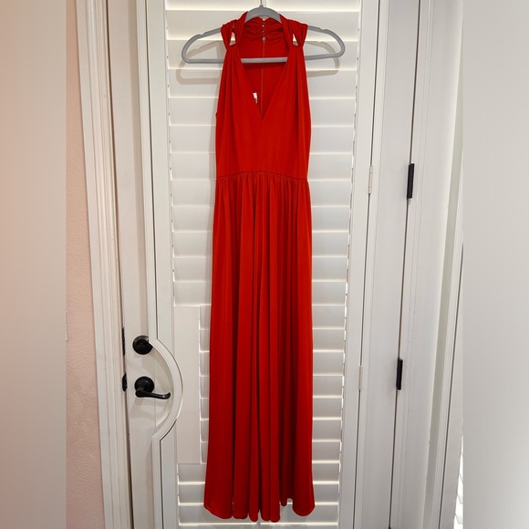 VTG 70s Donald Brooks Orange Crepe Grecian Jumpsuit Dramatic Wide Leg USA - Picture 2 of 13